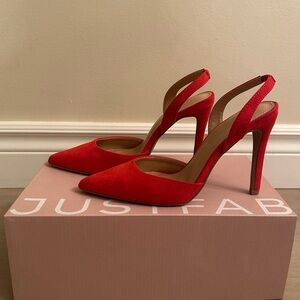 JustFab Red Pointed-Toe Slingback Heels